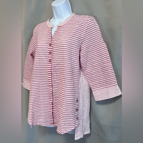 Habitat‎ Clothes To Live In Tunic Womens S White/pink Stripe Blouse 3/4 Sleeves - Picture 2 of 10